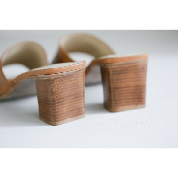 Brand NEW ALDO Vintage 90s Nude Camel Leather Square Open Toe Slides 7.5 - Picture 5 of 9